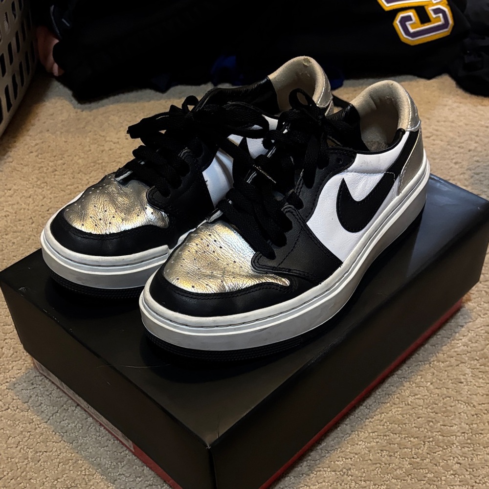 Nike Metallic Silver and Black Sneakers Jordan 1 Elevate Low